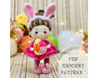 Crochet pattern: Bunny Doll crochet pattern, Bunny ears doll amigurumi crochet pattern