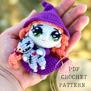 Crochet pattern: tiny witch amigurumi crochet pattern, witch with voodoo doll crochet pattern, tiny voodoo amigurumi image 1