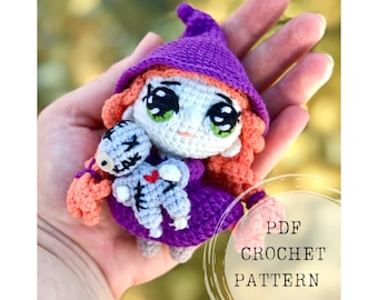 Crochet pattern: tiny witch amigurumi crochet pattern, witch with voodoo doll crochet pattern, tiny voodoo amigurumi