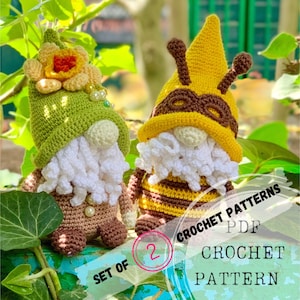 Set of 2 crochet patterns: Bumblebee gnome and Daffodil gnome crochet pattern, spring amigurumi, spring gnomes crochet pattern