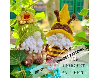 Set of 2 crochet patterns: Bumblebee gnome and Daffodil gnome crochet pattern, spring amigurumi, spring gnomes crochet pattern