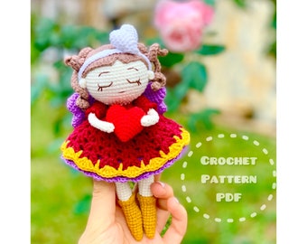 Crochet pattern:  Love fairy crochet pattern, amigurumi heart, amigurumi wings, cute doll amigurumi crochet pattern