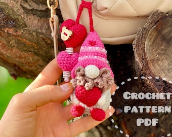 Crochet pattern: love gnome crochet pattern, heart crochet amigurumi pattern, love heart keychain crochet pattern, gnome keychain amigurumi