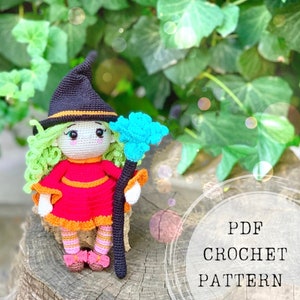 Crochet pattern: Halloween witch crochet pattern, witch with broom amigurumi crochet pattern