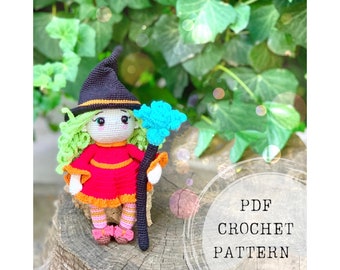 Crochet pattern: Halloween witch crochet pattern, witch with broom amigurumi crochet pattern