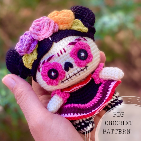 Skull doll crochet pattern, Day of the dead amigurumi doll pattern, Dia de los muertos doll crochet pattern, Halloween amigurumi, voodoo