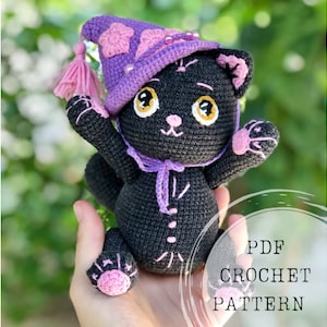 Crochet pattern: Witchy cat amigurumi crochet pattern, black cat crochet pattern, halloween cat amigurumi image 1
