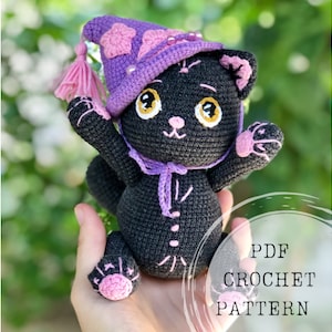 Modèle au crochet : modèle au crochet amigurumi chat sorcier, modèle au crochet chat noir, amigurumi chat halloween