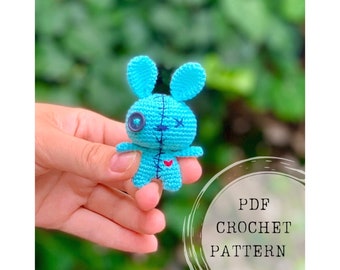 Crochet pattern: bunny voodoo crochet pattern, bunny voodoo amigurumi keychain, baby bunny voodoo amigurumi pattern, creepy bunny amigurumi