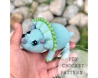 Patroon gehaakte triceratops: baby-dino-amigurumi (pdf-patroon)