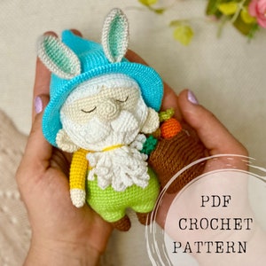Crochet pattern: bunny ears gnome crochet pattern, carrot amigurumi, spring gnome crochet pattern, easter eggs, Easter crochet pattern