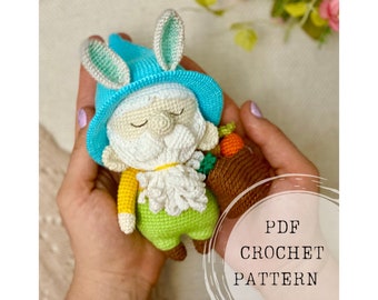 Crochet pattern: bunny ears gnome crochet pattern, carrot amigurumi, spring gnome crochet pattern, easter eggs, Easter crochet pattern