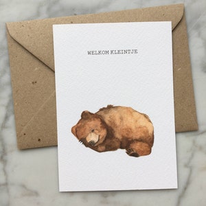 Handgemaakte wenskaart 'Beer' | aquarel illustratie voor geboorte met beer |geboorte | aquarel wenskaart
