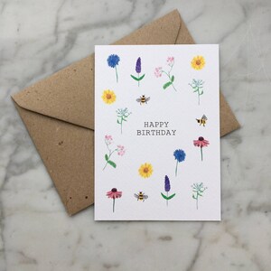 Handgemaakte wenskaart 'Bloemen' | aquarel illustratie met bloemen | happy birthday | aquarel wenskaart