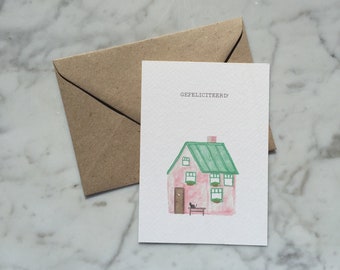 Handmade greeting card 'home' | watercolor illustration with house | new home | watercolor greeting card