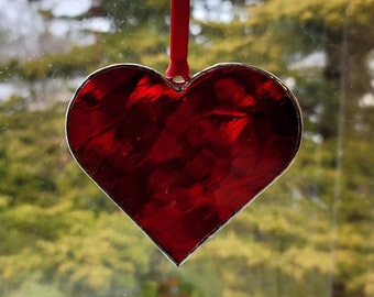 Stained Glass Heart Suncatcher / Ornament - Water Glass - Love