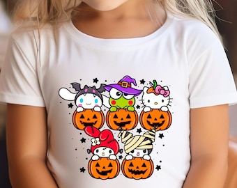Hello Cat Halloween Shirt, Kitty Friends Halloween Shirt, Not Scary Halloween Shirt, Kawaii Halloween Party Shirt, Girls Halloween Gift