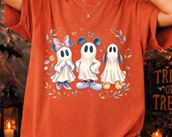 Camiseta retro de Halloween de Disney de Comfort Colors®, camiseta de Mickey y Minnie con fantasmas, fiesta de Halloween de Mickey (no tan aterradora), camiseta para el viaje de Halloween de Disney.