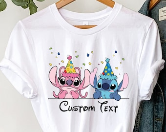 Camiseta de cumpleaños de Stitch, camiseta de cumpleaños personalizada, camiseta de cumpleaños de Disney Stitch y Angel, camiseta de cumpleaños para niños, camiseta de cumpleaños familiar