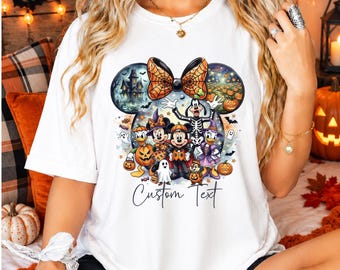 Camiseta de Halloween de Mickey y sus amigos, camiseta de Halloween con orejas de Minnie, camiseta espeluznante de Disney, camiseta de la fiesta no tan aterradora de Mickey, camiseta para viaje familiar de vacaciones