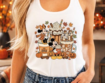 Camiseta sin mangas de la temporada de otoño de Disney, camiseta sin mangas de otoño para mujer de Magic Kingdom, camiseta sin mangas de Disney de otoño, camiseta sin mangas con ambiente otoñal para niñas, camiseta de Mickey Pumpkin Spice Latte