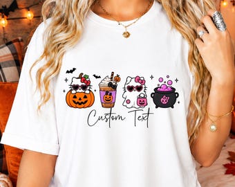 Camiseta personalizada de Halloween con el logo de Hello Cat, camiseta de Halloween con gatito kawaii, camiseta de Halloween amigable, camiseta personalizada para fiesta de Halloween, regalo de Halloween para niñas