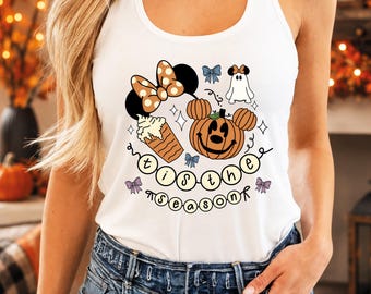 Camiseta sin mangas de Halloween de Disney "Tis The Season", Camiseta sin mangas de Halloween para mujer de Magic Kingdom, Camiseta sin mangas de Disney espeluznante, Camiseta sin mangas navideña para niñas, Orejas de Mickey con calabaza