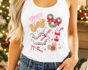 Camiseta sin mangas Disney Tis The Season, Camiseta sin mangas navideña Disney para mujer, Camiseta sin mangas navideña de Magic Kingdom, Camiseta sin mangas para viaje de vacaciones a Disneyland, Camiseta de aperitivos navideños