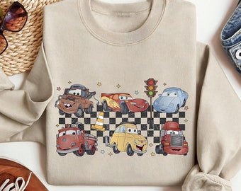 Sudadera vintage de Disney Cars, sudadera Lightning Mcqueen, camisa Ka-Chow, camisa retro Tow Mater, cuello redondo a juego de la familia Disney