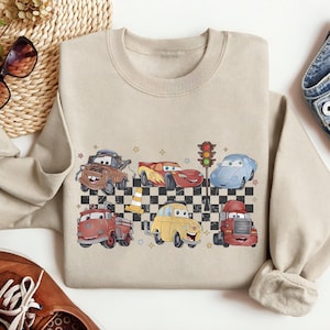 Vintage Disney Cars Sweatshirt, Lightning Mcqueen Sweatshirt, Ka-Chow Shirt, Retro Tow Mater Shirt, Disney Family Matching Crewneck