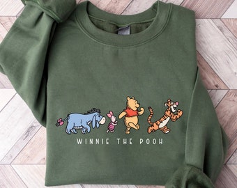 Winnie de Poeh en vrienden-sweater, vintage Winnie de Poeh-sweatshirt, Pooh Bear-sweater, bijpassende Disneyworld-sweater