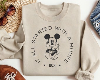 Vintage Mickey Mouse-sweater, eenvoudig unisex Disney-sweatshirt, Disney Crewneck, Disneyworld Trip-sweater, Magical Kingdom-sweatshirts