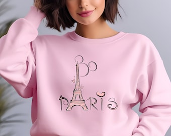 Sweatshirt oreilles de Mickey Disneyland Paris, sweat à capuche voyage en famille Paris, sweat-shirt Paris assorti famille, chemise famille tour Eiffel, Disney Paris