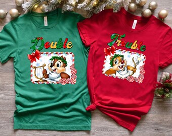 Camiseta navideña de Chip y Dale, camiseta navideña de Double Trouble, camiseta para parejas de Disney, camisetas a juego para la familia Disney, camiseta para el viaje de vacaciones a WDW