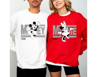 Retro Micky und Minnie Sweatshirt, Klassisches Mickey Rundhalsausschnitt, Einfaches Disney Sweatshirt, Disneyland Paar Hoodie, Retro Minnie Pullover