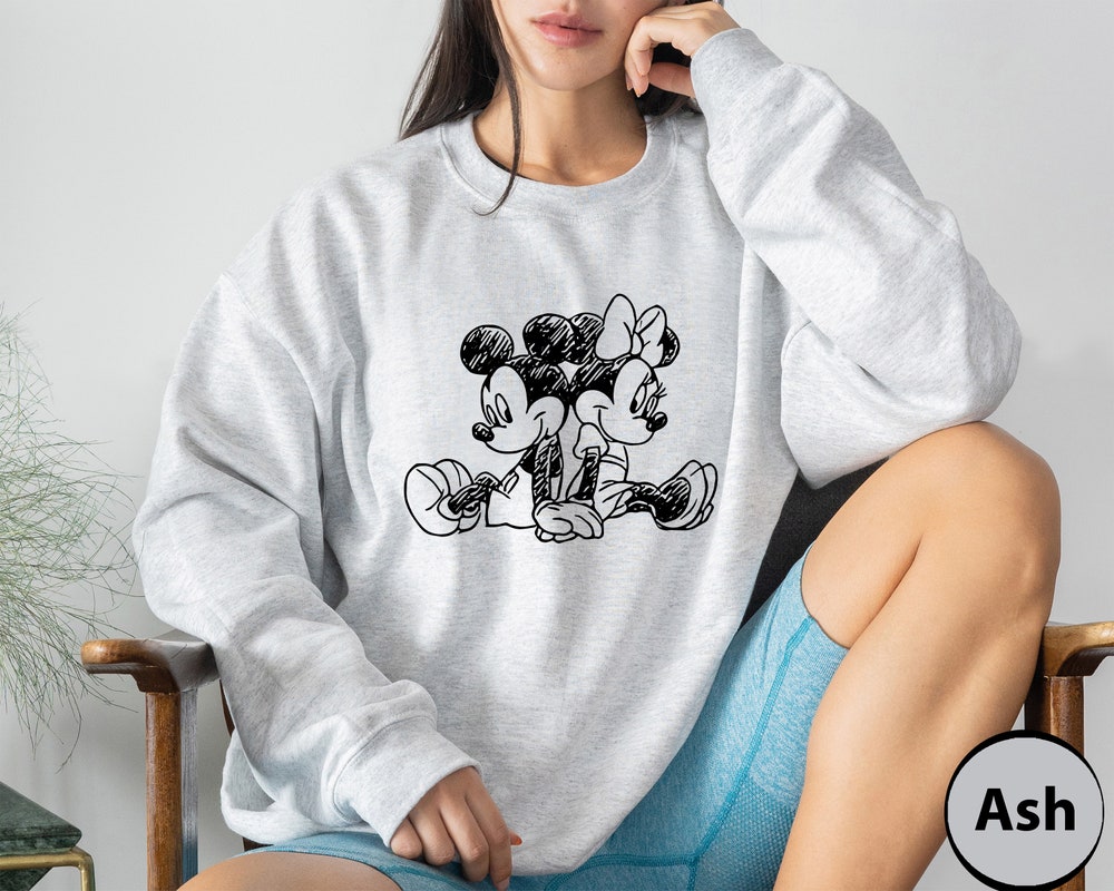 Vintage Mickey And Minnie Sketch Sweatshirt, Simple Disney Sweatshirt, Disney Couple Hoodie, Disneyworld Trip Sweatshirt, Disney Group Shirt