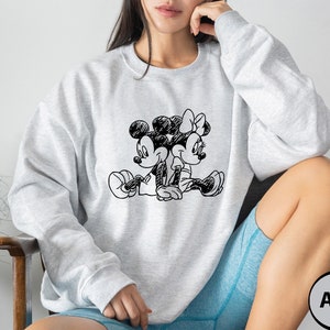 Vintage Mickey and Minnie Sketch Sweatshirt, Simple Disney Sweatshirt, Disney Couple Hoodie, Disneyworld Trip Sweatshirt, Disney Group Shirt