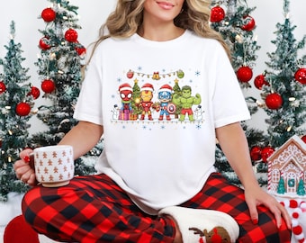 Camisetas navideñas de Disney y Marvel, camiseta navideña de Spiderman, camiseta navideña de Marvel, fiesta navideña de Mickey, camiseta navideña de los Vengadores