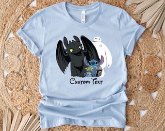 How to Train Your Dragon Shirt, Toothless And Stitch Shirt, Disney Dragon Shirt, Custom Toothless Shirt, Baymax Stitch Toothless Friends Tee