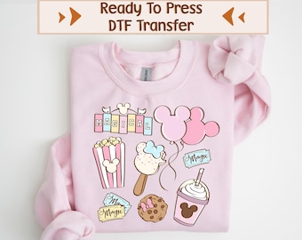 Disney Snacks DTF Transfer, Girls Disney DTF Design, Disney Ready To Press Design, Disneyland DTF, Disney Image Transfer, Pink Disney Design