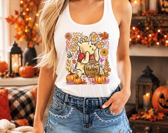 Camiseta sin mangas retro de Winnie the Pooh para otoño, camiseta sin mangas de Halloween para mujer de Magic Kingdom, camiseta sin mangas de la temporada de otoño de Disney, camiseta de otoño de Disney