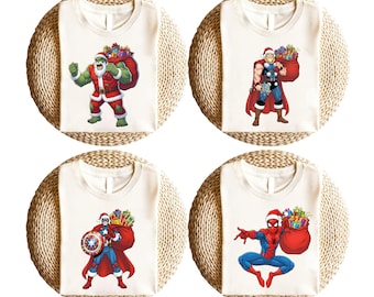Camisetas navideñas a juego de Disney, camiseta navideña familiar de Marvel, camiseta navideña personalizada de Spiderman, camiseta de la fiesta navideña de Mickey