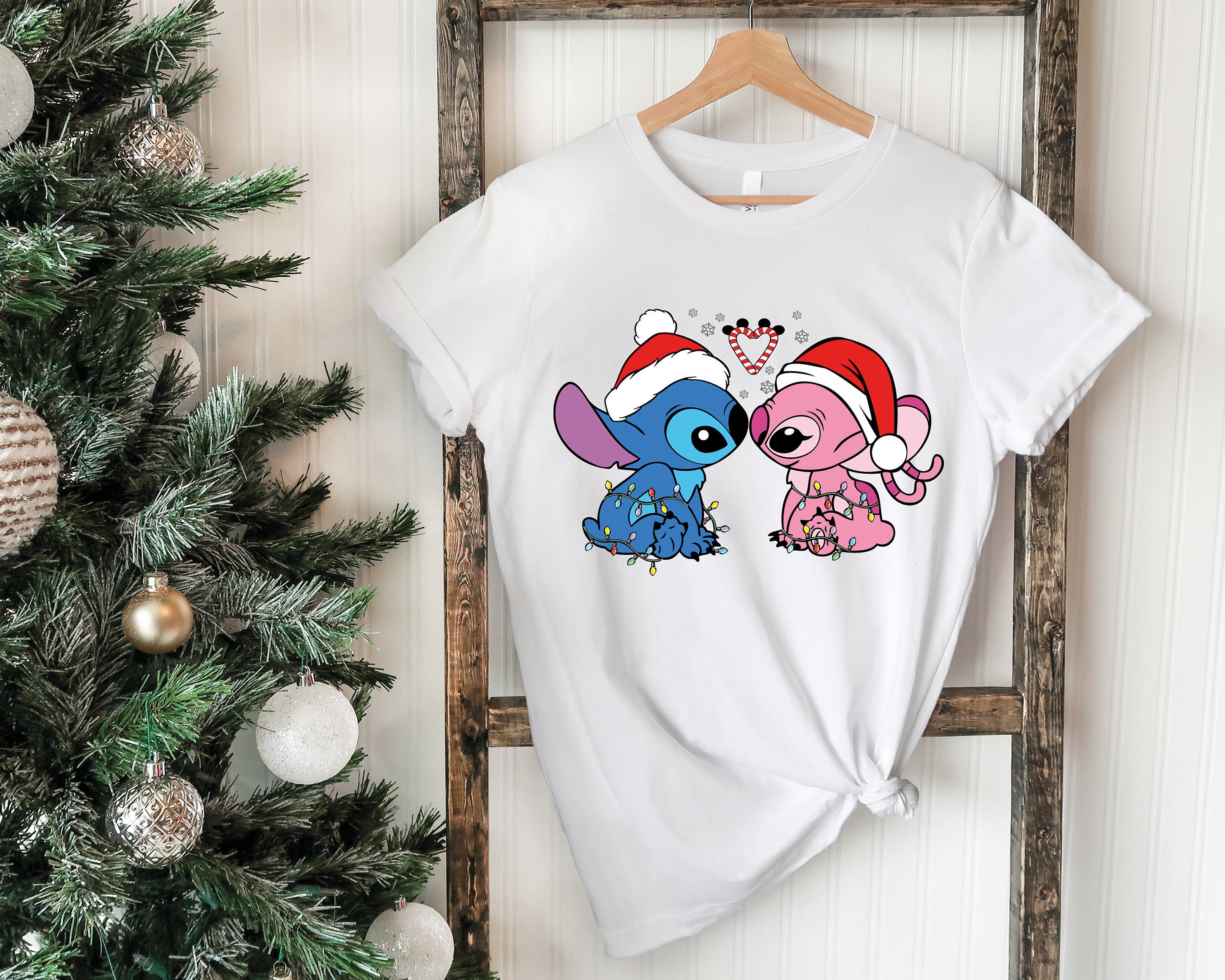 Christmas Lilo & Stitch Christmas Lights Portrait Shirt Gifts