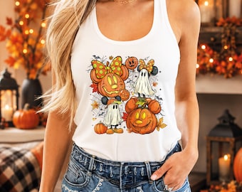 Camiseta sin mangas de Halloween de Disney para mujer, camiseta sin mangas de Minnie espeluznante de Halloween, camiseta sin mangas de Disney que no da miedo, camiseta sin mangas para viajes de vacaciones de niñas, camiseta con orejas de Mickey y calabaza