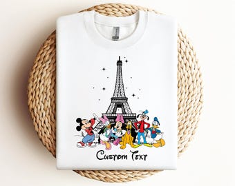 Moletom personalizado da Disneyland Paris, Moletom com estampa do Mickey e seus amigos de Paris, Moletom com capuz para viagem em família a Paris, Suéter combinando com estampa de Paris, Camiseta com a Torre Eiffel da Disney