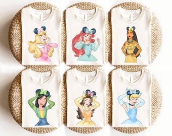 Disney Princess Matching Shirt, Watercolor Princess Shirt, Disney Girls Shirt, Tiana Shirt, Princess Belle, Cinderella Shirt, Ariel Shirt