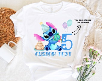 Camiseta de cumpleaños de Stitch, camiseta de fiesta de cumpleaños para niña, camiseta de cumpleaños personalizada, camiseta de cumpleaños familiar a juego, camiseta de cumpleaños personalizada para niños