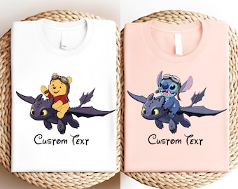 Camiseta personalizada de Cómo entrenar a tu dragón, camiseta de Stitch y Desdentado, camiseta a juego de Desdentado de Disney, camiseta de vacaciones familiares de WDW