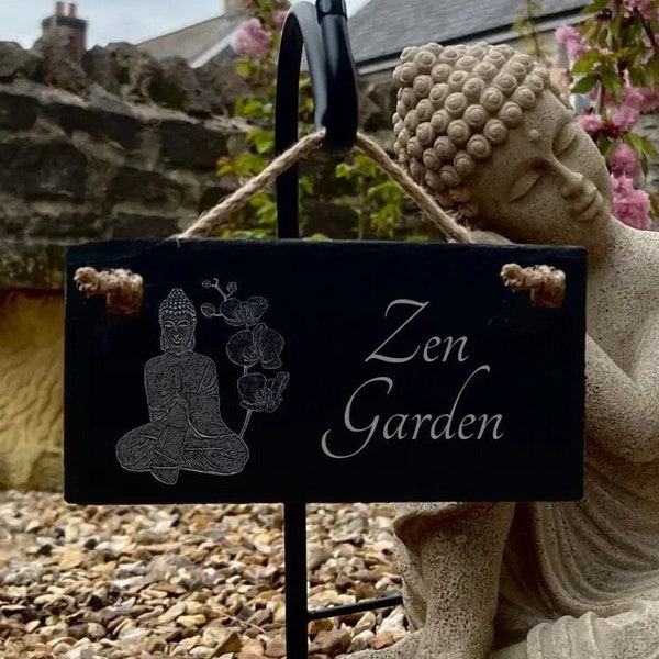 Zen Garden - Natural slate garden sign, buddha sign, zen garden, meditation gift, 20cm x 10cm
