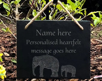 Personalised Elephant - Memorial plaque,  Natural slate, 20cm by 14.5cm